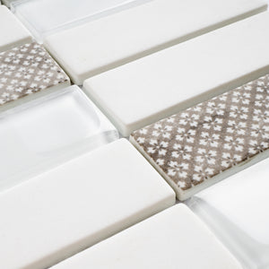 TREGLG-05 White 1x4 Brick Recycle Glass Mosaic Tile Sheet Backsplash