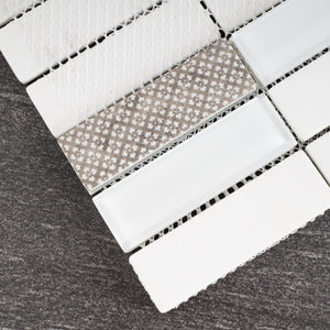 TREGLG-05 White 1x4 Brick Recycle Glass Mosaic Tile Sheet Backsplash