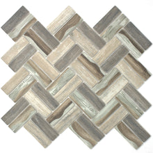 TREGLG-07 Recycle Glass Wooden Look Brown Herringbone Mosaic Tile Backsplash