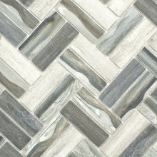 TREGLG-08 Recycle Glass Wooden Look Grey Herringbone Mosaic Tile Backsplash