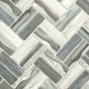 TREGLG-08 Recycle Glass Wooden Look Grey Herringbone Mosaic Tile Backsplash