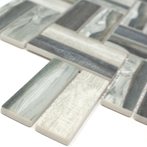TREGLG-08 Recycle Glass Wooden Look Grey Herringbone Mosaic Tile Backsplash