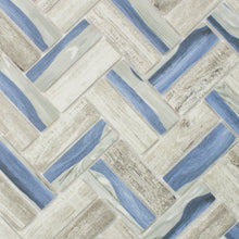 TREGLG-09 Recycle Glass Wooden Look Blue Herringbone Mosaic Tile Backsplash