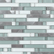 TSBKG-01 Blue Silver Brick Glass and Aluminum Mosaic Tile Backsplash