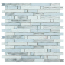 TSBKG-01 Blue Silver Brick Glass and Aluminum Mosaic Tile Backsplash
