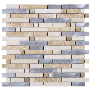 TSBKG-02 Brick Light Emperador Stone and Aluminum Mosaic Tile Backsplash