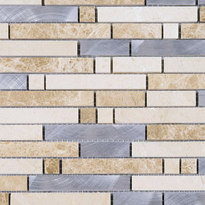 TSBKG-02 Brick Light Emperador Stone and Aluminum Mosaic Tile Backsplash