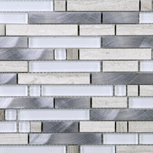 TSBKG-03 Brick White Glass and Wooden Beige and Aluminum Mosaic Tile Sheet