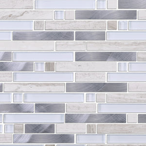 TSBKG-03 Brick White Glass and Wooden Beige and Aluminum Mosaic Tile Sheet