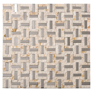 TSBKG-04 Beige and Silver Stone and stainless Steel Mosaic Tile Sheet