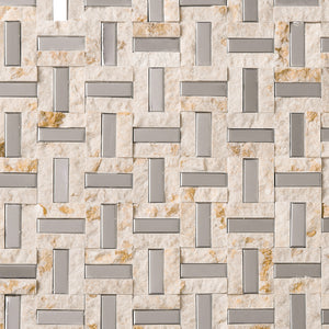 TSBKG-04 Beige and Silver Stone and stainless Steel Mosaic Tile Sheet