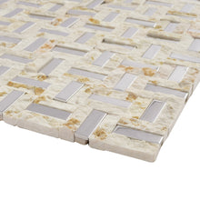 TSBKG-04 Beige and Silver Stone and stainless Steel Mosaic Tile Sheet