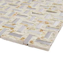 TSBKG-04 Beige and Silver Stone and stainless Steel Mosaic Tile Sheet