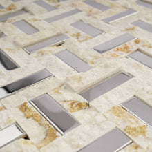 TSBKG-04 Beige and Silver Stone and stainless Steel Mosaic Tile Sheet