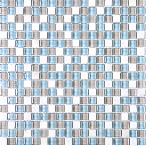 TSDFG-01 Blue & beige & white glass mini dot penny square mosaic tile sheet