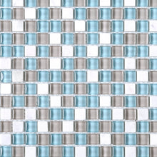 TSDFG-01 Blue & beige & white glass mini dot penny square mosaic tile sheet