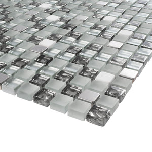 TSDFG-04 5/8 x 5/8 Silver & white glass mini dot penny square mosaic tile backsplash