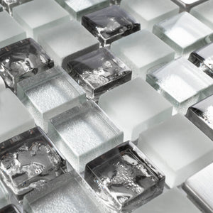 TSDFG-04 5/8 x 5/8 Silver & white glass mini dot penny square mosaic tile backsplash