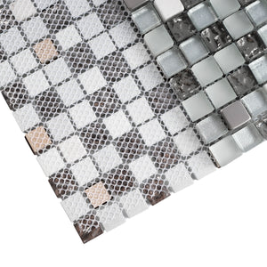 TSDFG-04 5/8 x 5/8 Silver & white glass mini dot penny square mosaic tile backsplash