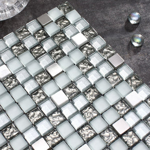 TSDFG-04 5/8 x 5/8 Silver & white glass mini dot penny square mosaic tile backsplash