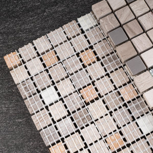 TSDFG-06 5/8 x 5/8 Wooden Beige and stainless steel mini dot penny square marble mosaic tile backsplash