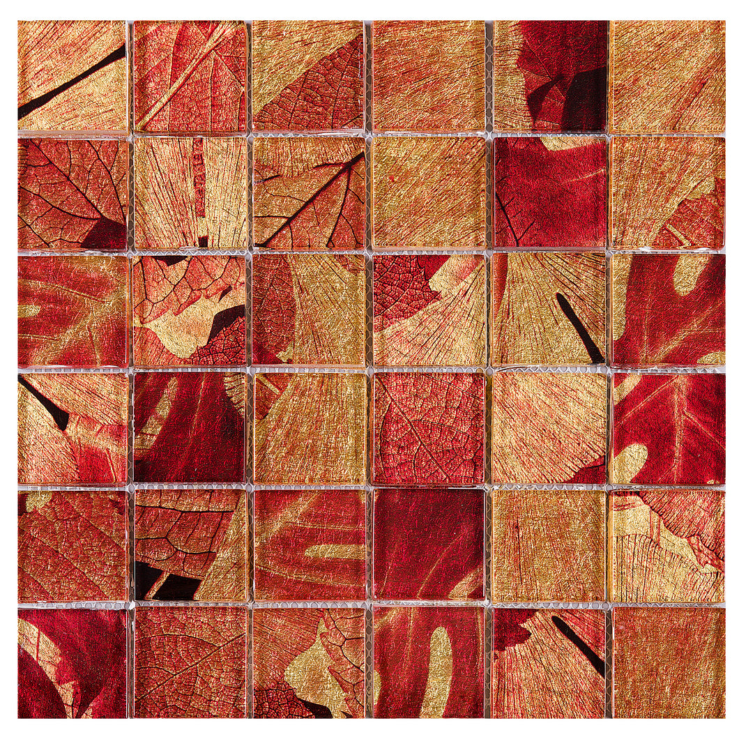 TSLG-03 2x2 Maple red glass mosaic tile backsplash for kitchen and bath