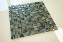 Grey square glass mosaic tile backsplash