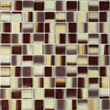 Brown square glass mosaic tile backsplash