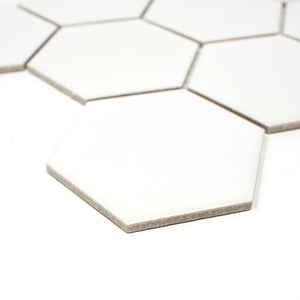 TPMG-03 White Large Hexagon Porcelain Mosaic Tile (Matt)