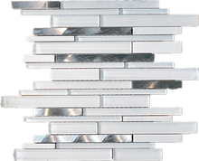 TTCG-01 White Slender White Glass With Aluminum Mosaic Tile Sheet