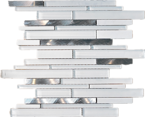 TTCG-01 White Slender White Glass With Aluminum Mosaic Tile Sheet