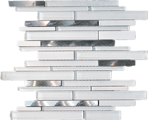 TTCG-01 White Slender White Glass With Aluminum Mosaic Tile Sheet