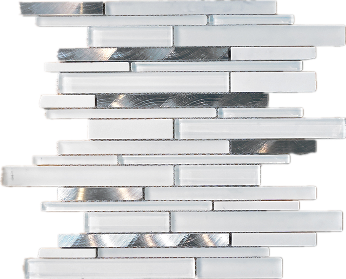 TTCG-01 White Slender White Glass With Aluminum Mosaic Tile Sheet
