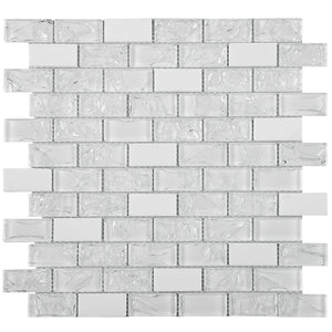 TCESG-01  1x2 Brick Crackled Glass Mosaic Tile in White backsplash wall tile