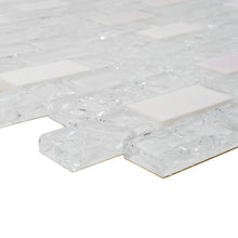 TCESG-01  1x2 Brick Crackled Glass Mosaic Tile in White