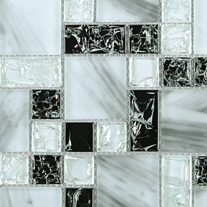 TCESG-03  Random Square Crackled Glass Mosaic Tile in Black and White