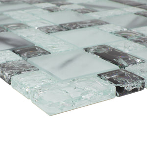 TCESG-03  Random Square Crackled Glass Mosaic Tile in Black and White