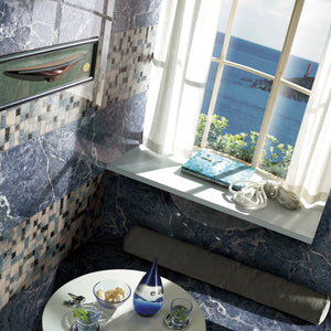 TCESG-04  Random Square Crackled Glass Mosaic Tile in Blue/Black