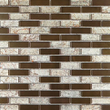 Brown glass and metal mosaic tile