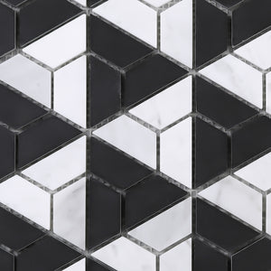 TTHUNG-03 Black Marquina and White Carrara Hexagon Triangle shape Wheel Spin Marble Mosaic Tile