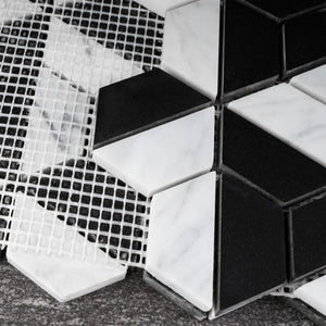 TTHUNG-03 Black Marquina and White Carrara Hexagon Triangle shape Wheel Spin Marble Mosaic Tile