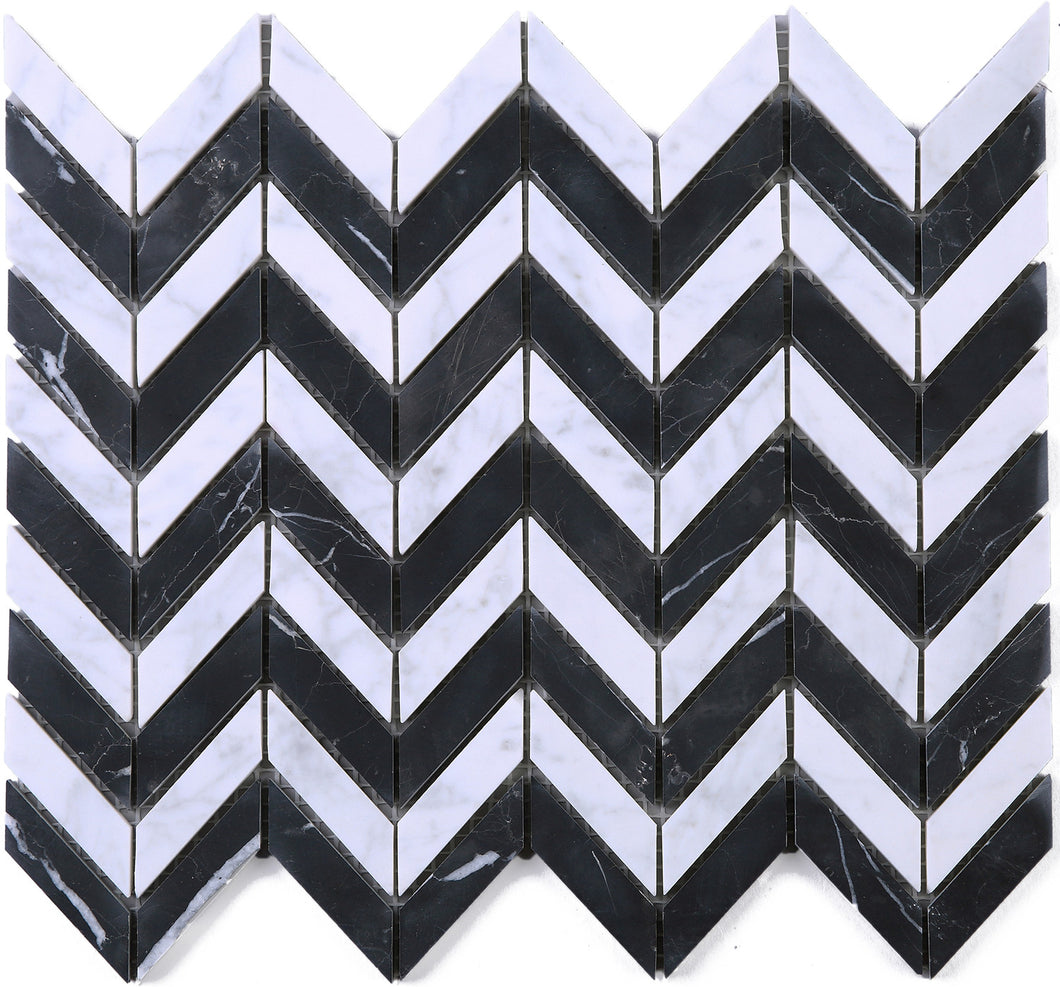TWHCAG-05 Random Sized Marble Mosaic Tile In Black and White