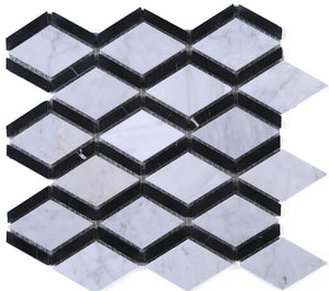 TWHCAG-06 Double Diamond Marble Mosaic Tile In Black and White