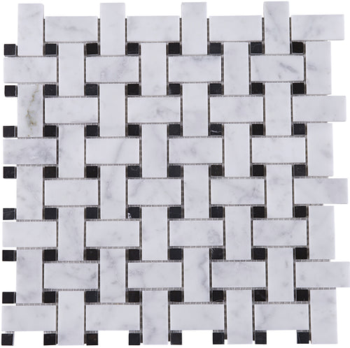 TWHCAG-09 Basket Weave Marble Mosaic Tile In Black and White