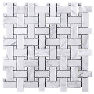 TWHCAG-10 Basket Weave White Carrara Marble Mosaic Tile