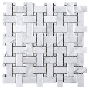 TWHCAG-10 Basket Weave White Carrara Marble Mosaic Tile