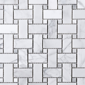 TWHCAG-10 Basket Weave White Carrara Marble Mosaic Tile