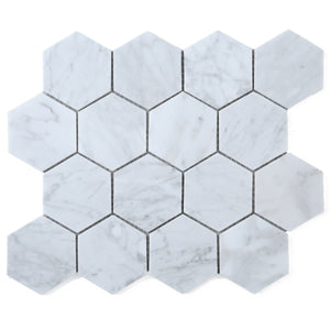 TWHCAG-02 3" Hexagon White Carrara Stone Mosaic Tile