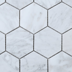 TWHCAG-02 3" Hexagon White Carrara Stone Mosaic Tile