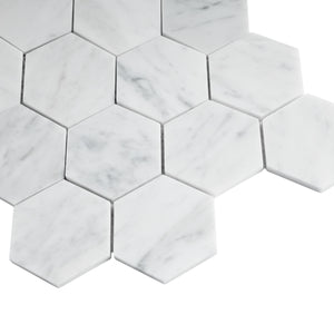TWHCAG-02 3" Hexagon White Carrara Stone Mosaic Tile
